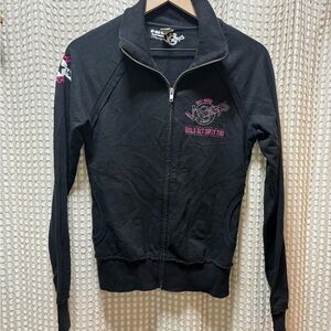 Black Bomber Jacket with Pink Accents